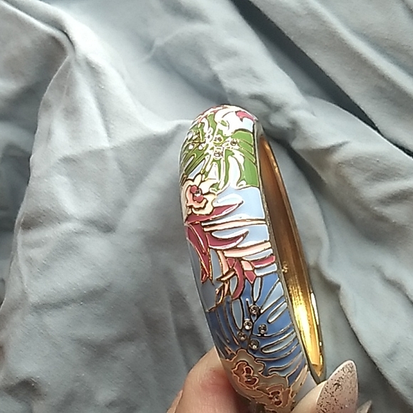 Enamel inlay with rhinestones vintage bracelet from Palm Springs California - Picture 5 of 7